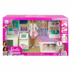 MATTEL Barbie Fast Cast Clinic Playset With Brunette Barbie Doctor Doll